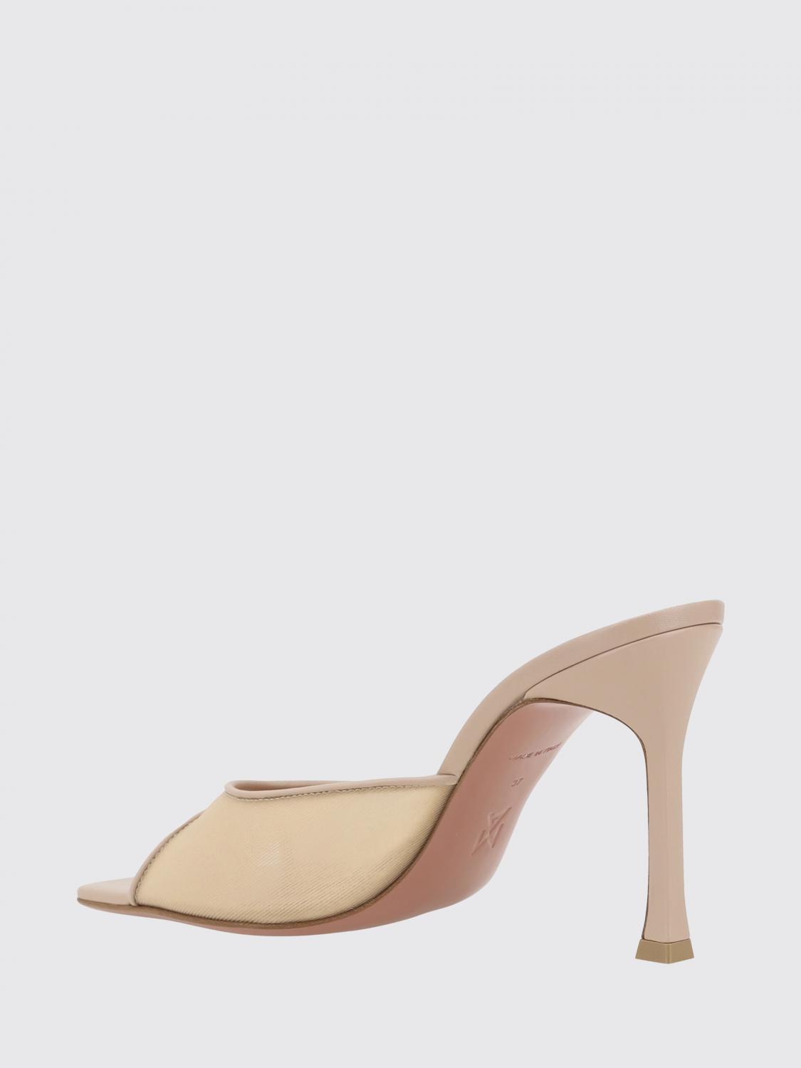 AMINA MUADDI SANDALEN MIT ABSATZ: Alexa Amina Muaddi Mules aus Leder und Mesh-Nylon, Beige - Img 3