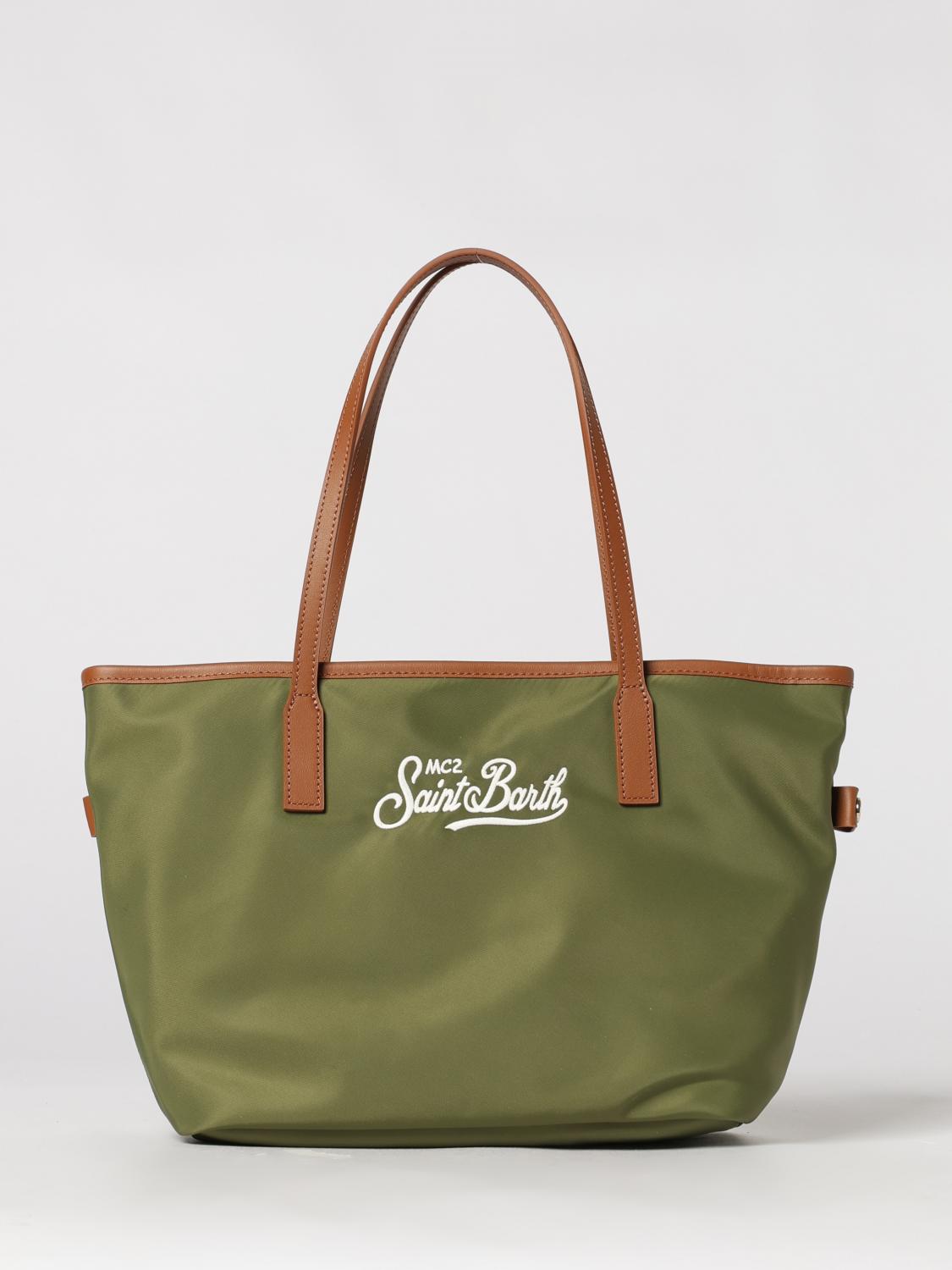 MC2 SAINT BARTH BORSA TOTE: Borsa MC2 Saint Barth in nylon con logo ricamato, Militare - Img 1