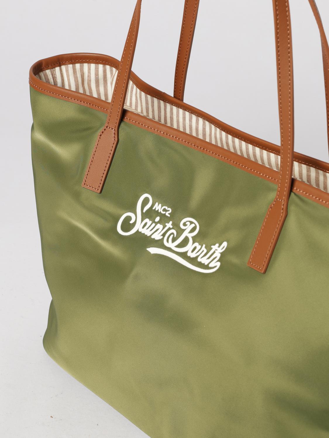 MC2 SAINT BARTH BORSA TOTE: Borsa MC2 Saint Barth in nylon con logo ricamato, Militare - Img 3
