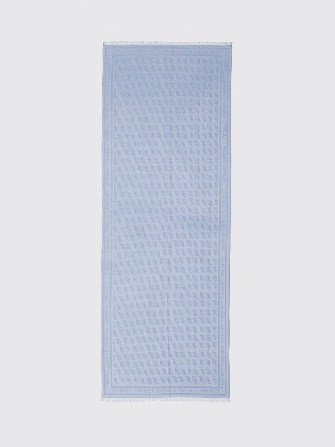 TWINSET SCIARPA: Sciarpa Twinset in misto poliestere con logo jacquard , Azzurro - Img 1
