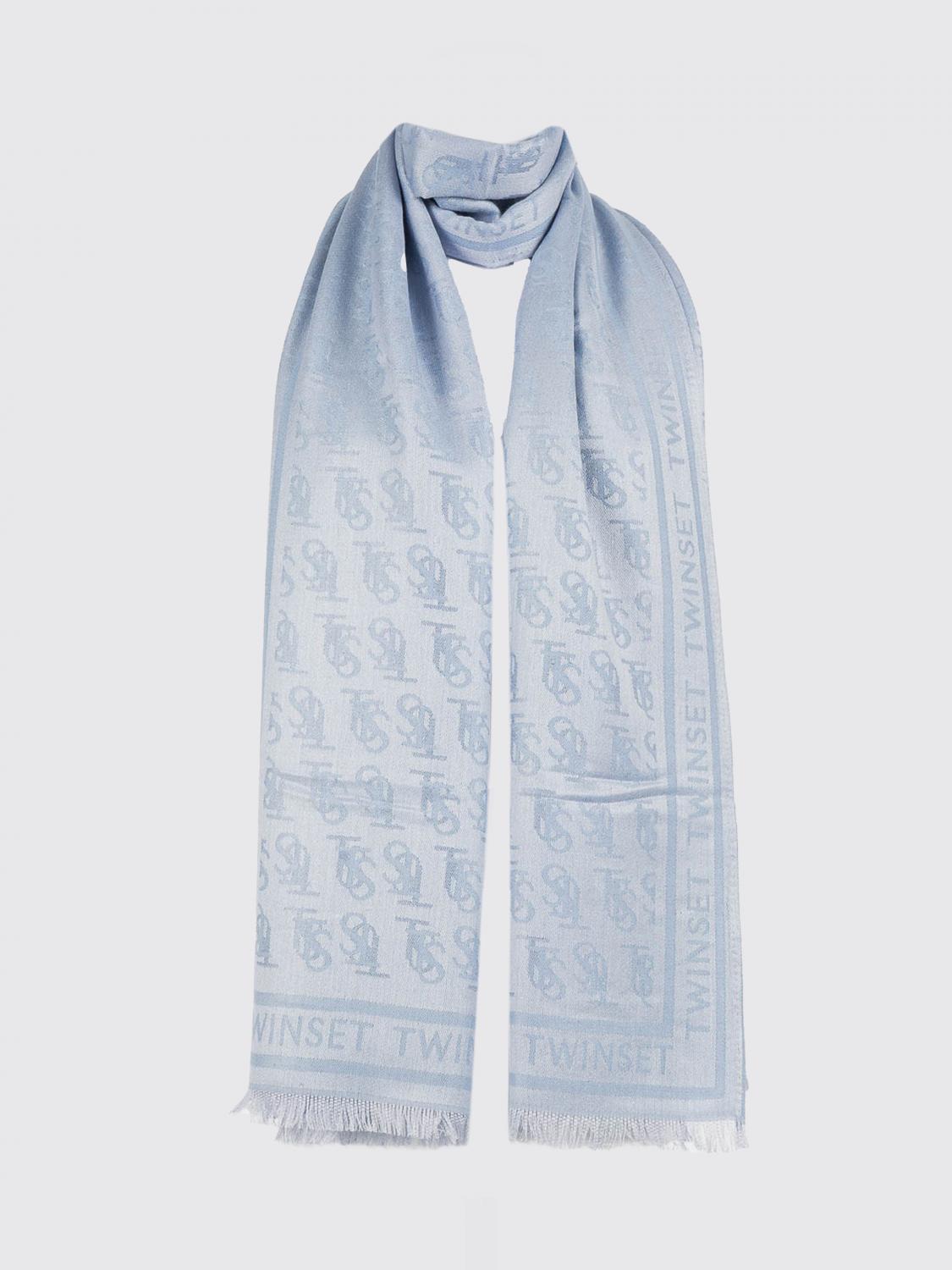 TWINSET SCIARPA: Sciarpa Twinset in misto poliestere con logo jacquard , Azzurro - Img 2