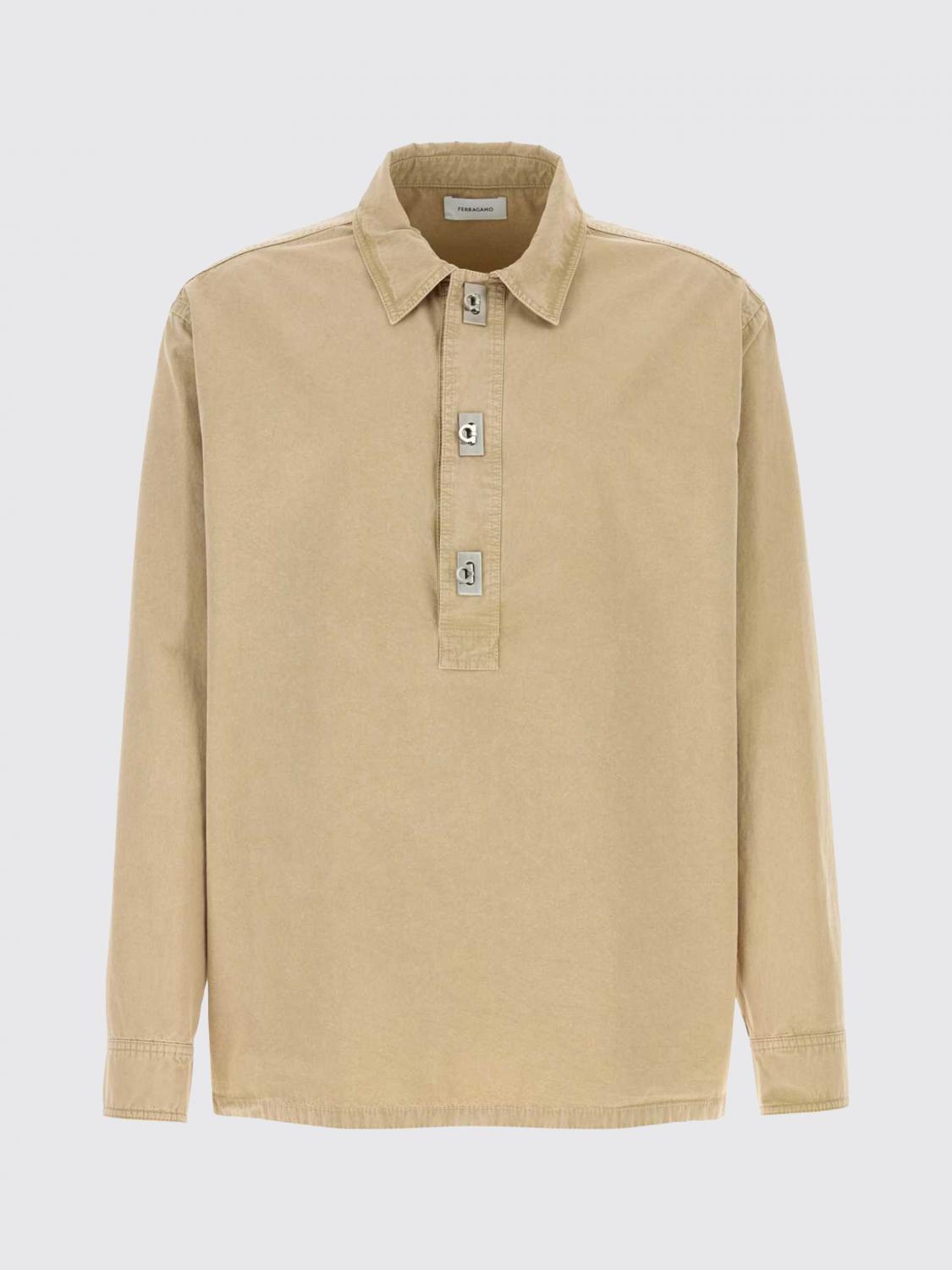 FERRAGAMO POLO: Polo in cotone e seta Gancini Ferragamo, Beige - Img 2