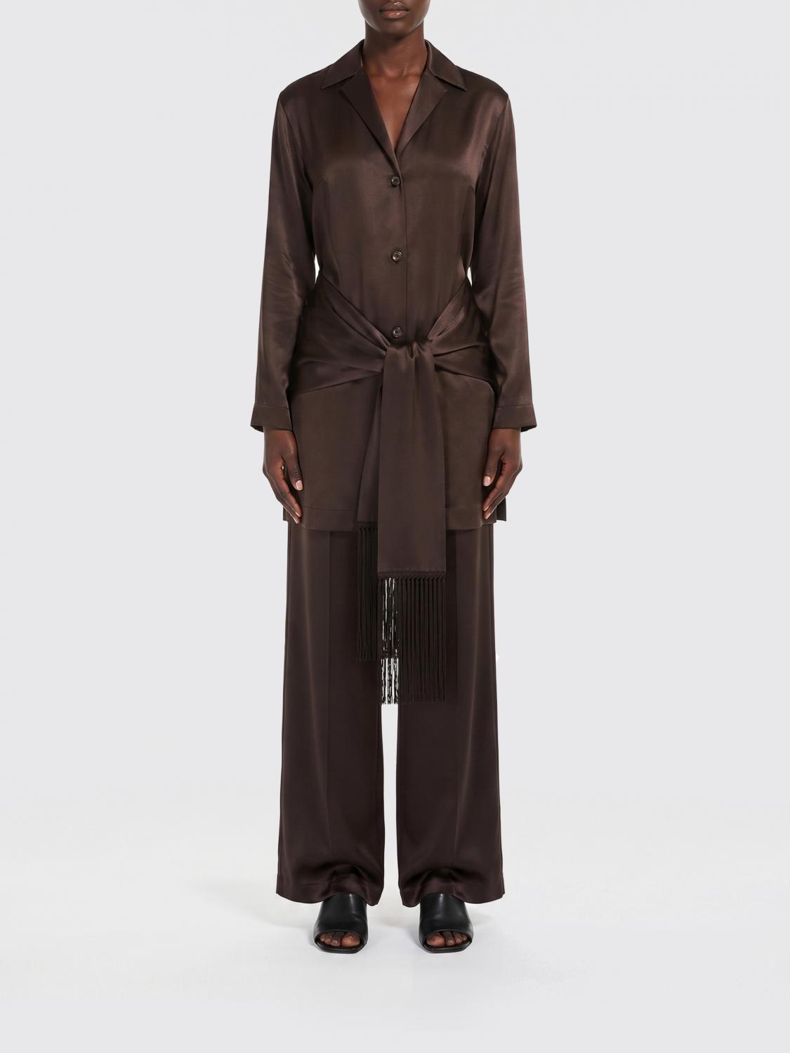 FERRAGAMO CAMICIA: Camicia in raso con frange Ferragamo, Caffe - Img 1