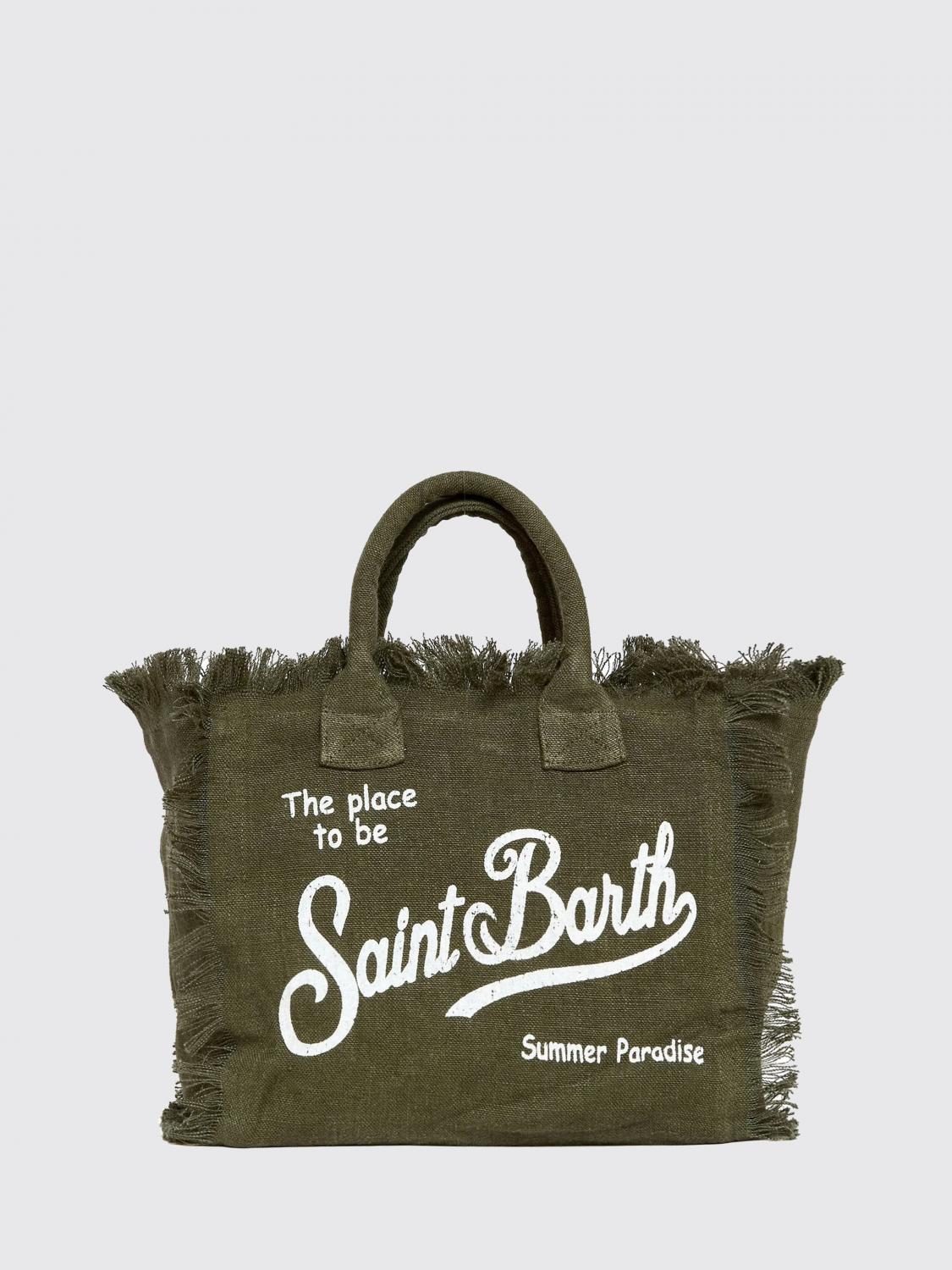 MC2 SAINT BARTH BORSA A MANO: Borsa Colette MC2 Saint Barth in lino con logo stampato , Militare - Img 1
