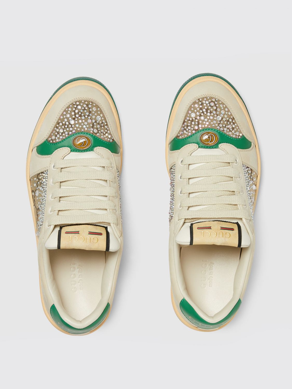 GUCCI SNEAKERS: Sneakers Screener Gucci in pelle e canvas con monogram GG jacquard e strass , Beige - Img 3