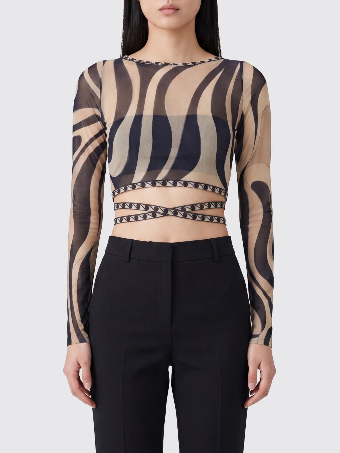 PUCCI TOP: Top crop in nylon stampato Pucci, Beige - Img 1