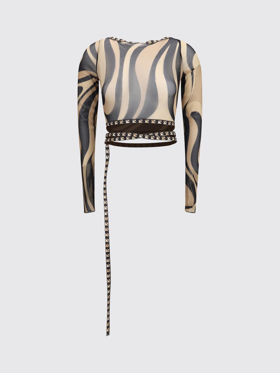 PUCCI TOP: Top crop in nylon stampato Pucci, Beige - Img 2