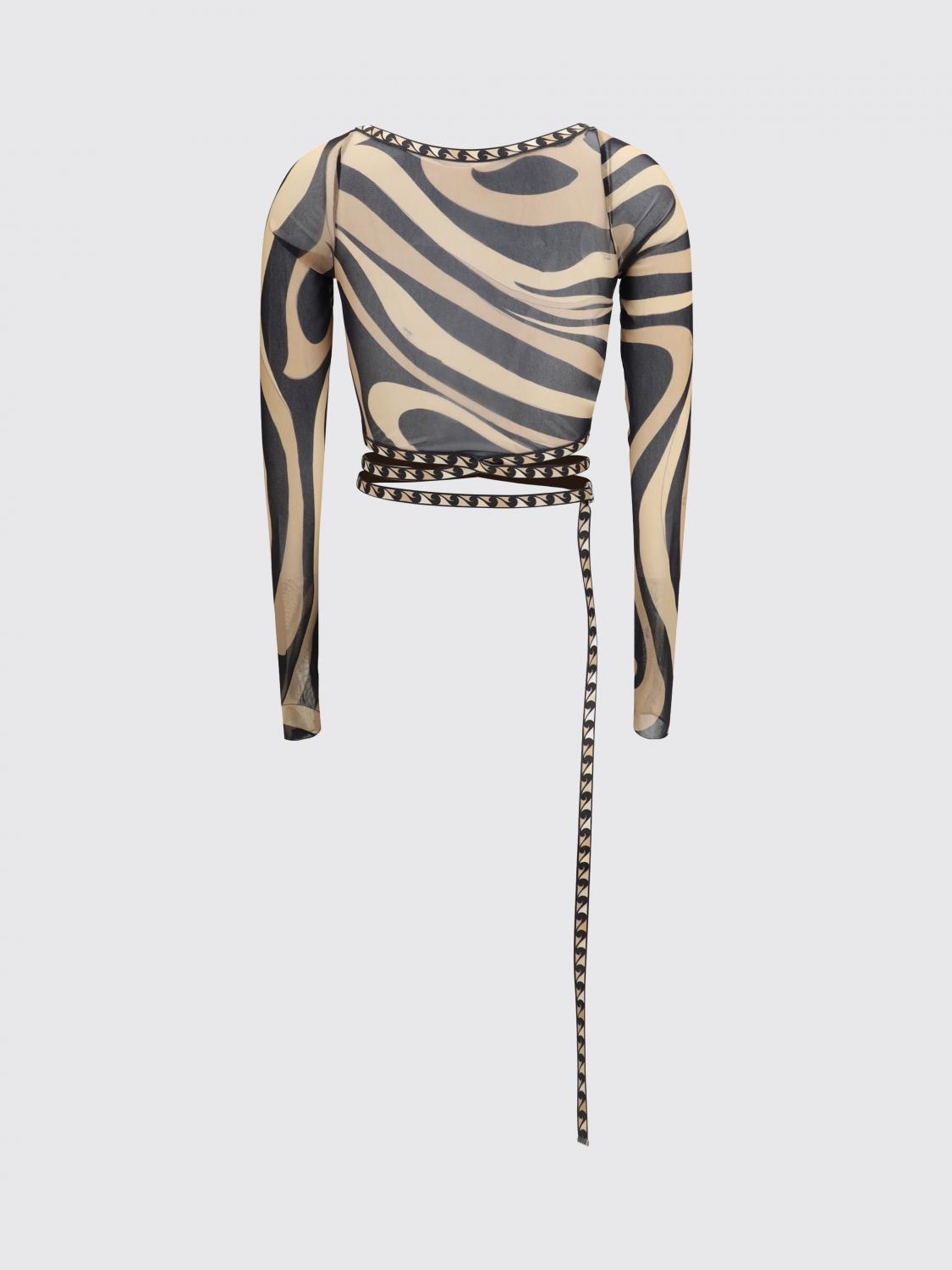 PUCCI TOP: Top crop in nylon stampato Pucci, Beige - Img 3