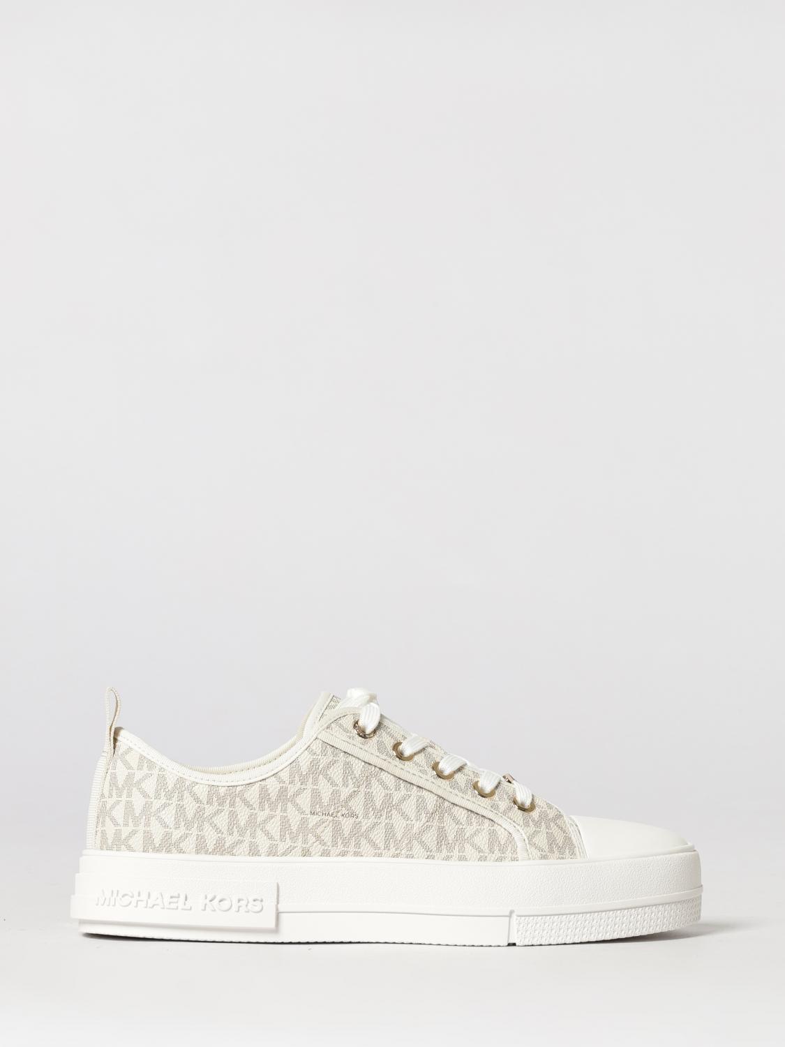 MICHAEL KORS SNEAKERS: Sneakers Emmy Michael Kors in cotone spalmato con monogram MK stampato, Beige - Img 1