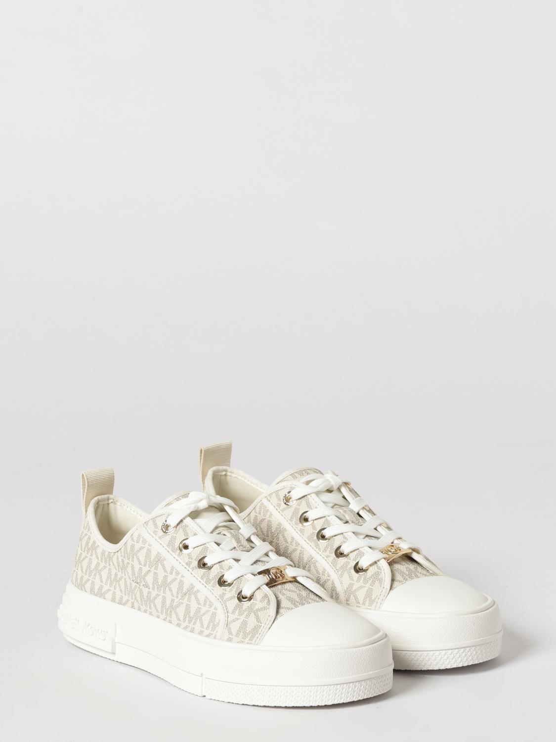MICHAEL KORS SNEAKERS: Sneakers Emmy Michael Kors in cotone spalmato con monogram MK stampato, Beige - Img 2