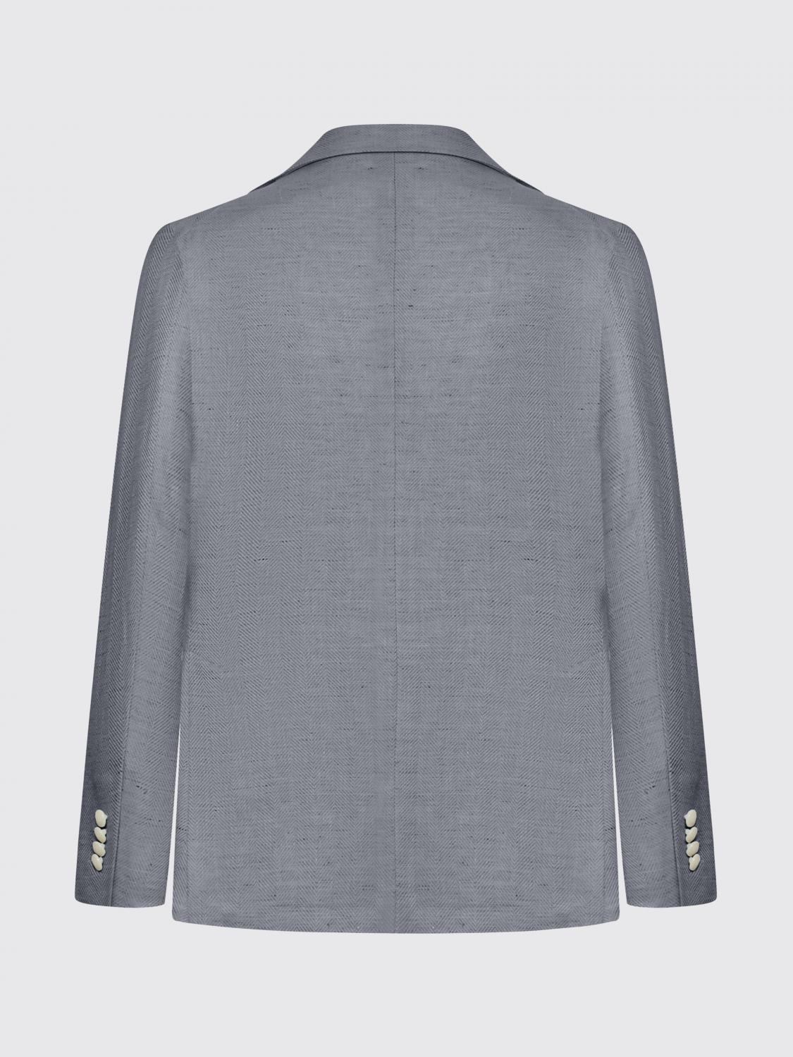 TAGLIATORE JACKET: Tagliatore Single-Breasted Cotton and Linen Blazer, Grey - Img 3