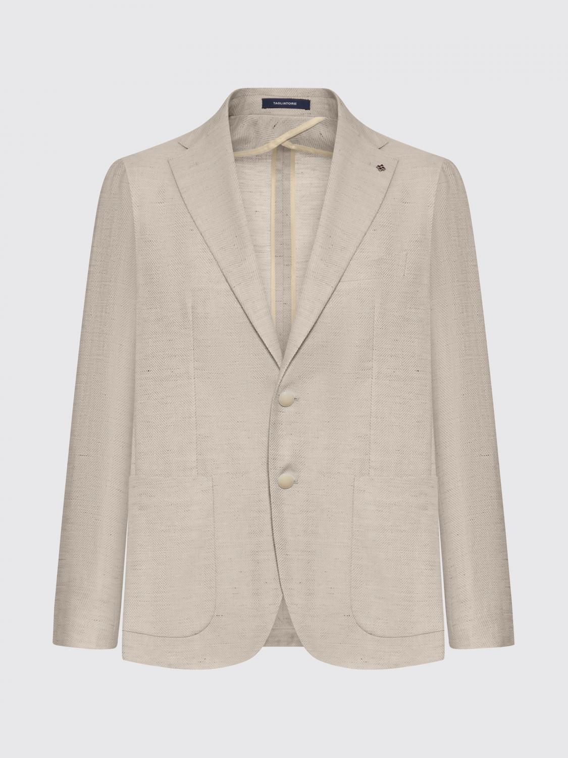 TAGLIATORE JACKET: Tagliatore Single-Breasted Cotton and Linen Blazer, Brown - Img 2