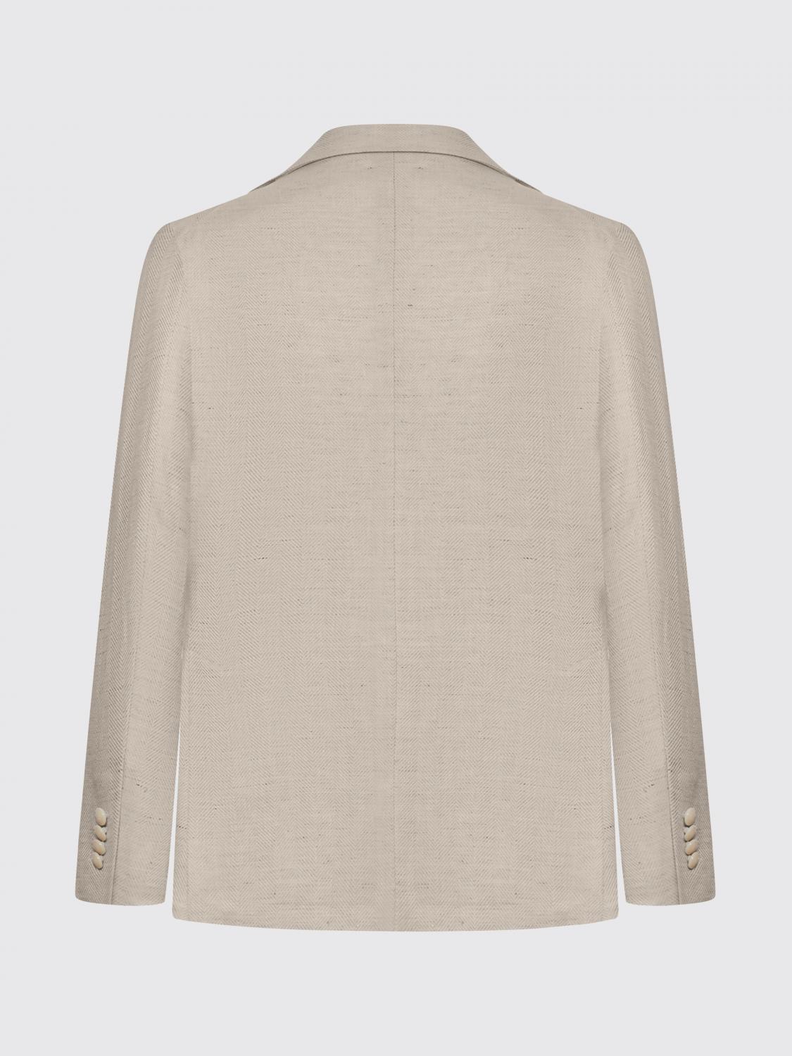 TAGLIATORE JACKET: Tagliatore Single-Breasted Cotton and Linen Blazer, Brown - Img 3