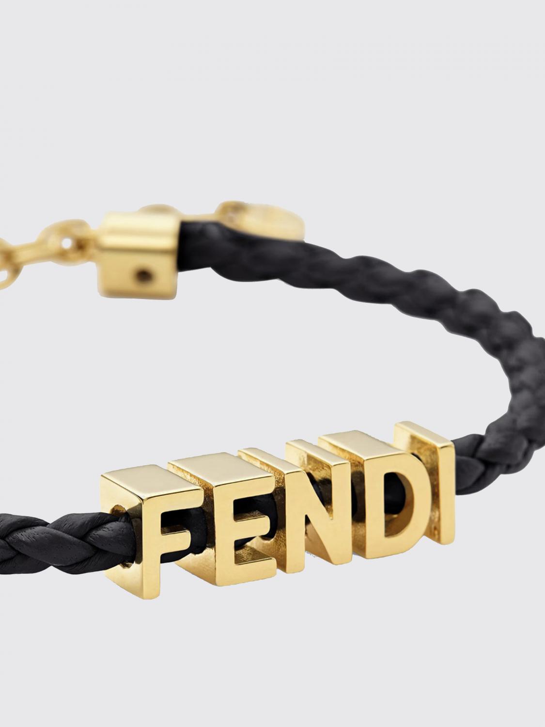 FENDI GIOIELLO: Bracciale Fendigraphy Fendi in pelle intrecciata ed ottone, Nero - Img 3