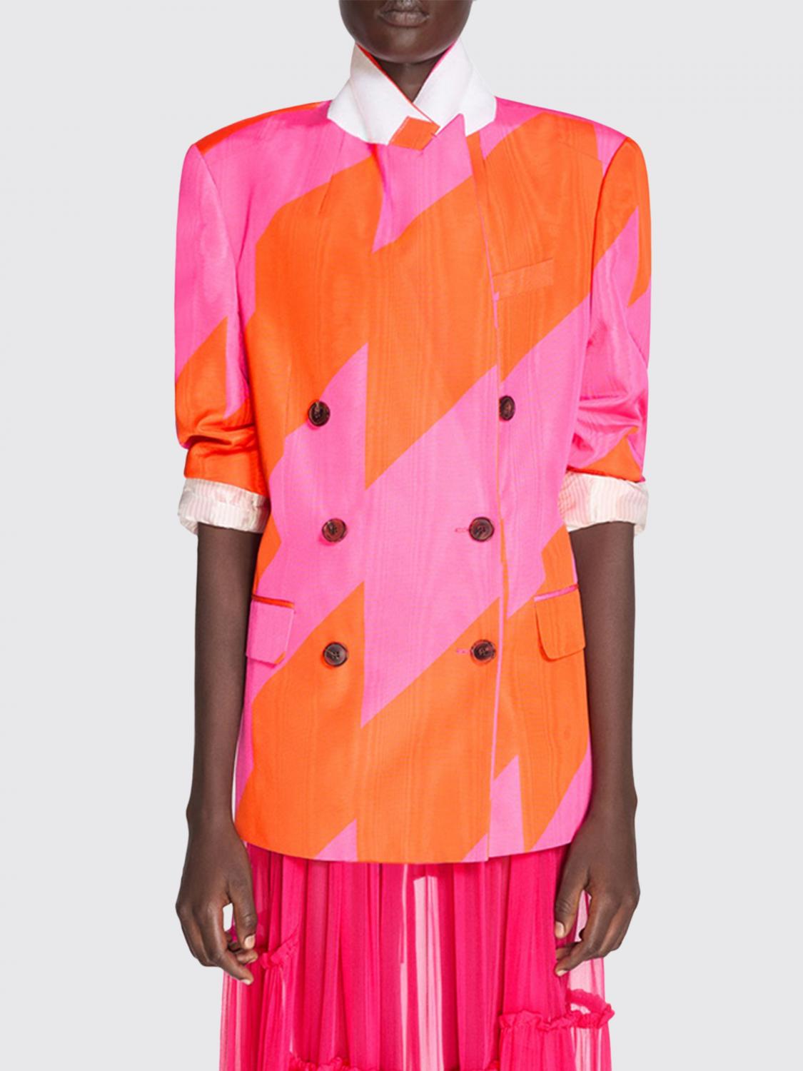 DRIES VAN NOTEN GIACCA: Blazer a doppiopetto in misto cotone bicolor Dries Van Noten, Rosa - Img 1