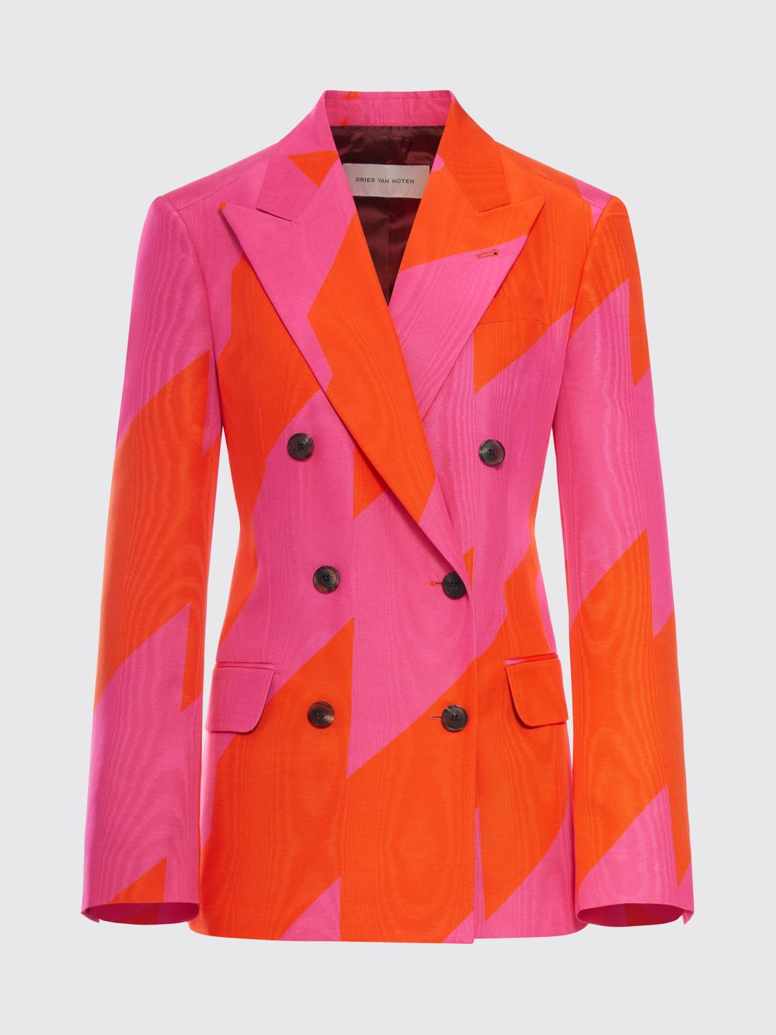 DRIES VAN NOTEN GIACCA: Blazer a doppiopetto in misto cotone bicolor Dries Van Noten, Rosa - Img 3