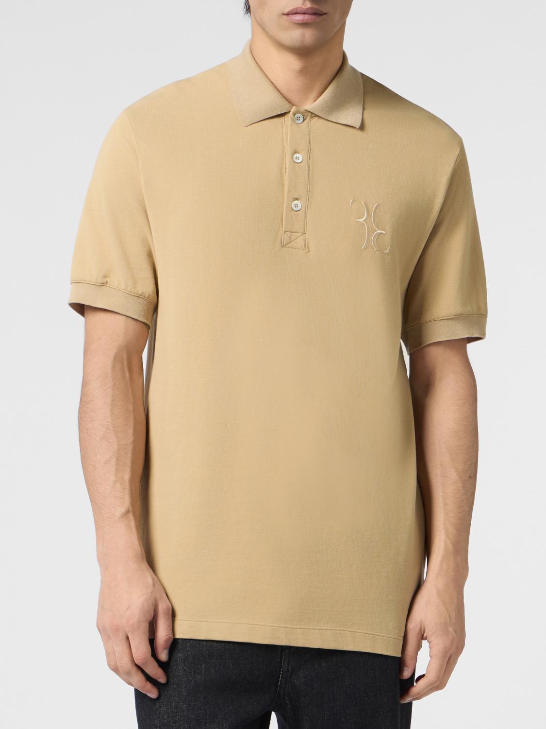 BILLIONAIRE POLO: Polo Billionaire de manga corta en algodón con logo hexagonal y cuello acanalado, Beige - Img 1
