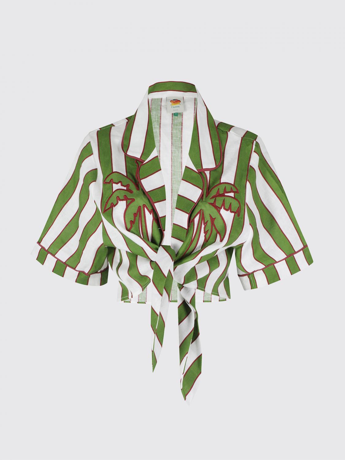 FARM RIO CAMICIA: Camicia cropped Farm Rio in lino con stampa grafica e chiusura da annodare, Verde - Img 2
