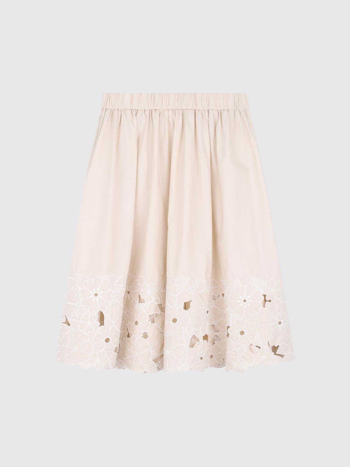 CHLOÉ ROCK: Bestickter Chloé Midi-Rock aus Baumwolle für Mädchen mit elastischem Bund, Pink - Img 2