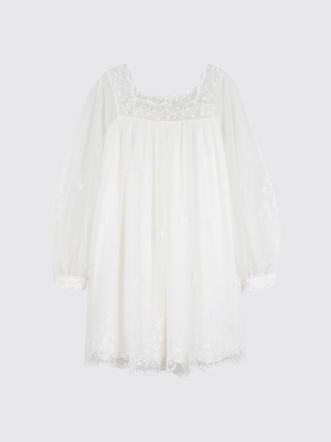 CHLOÉ KLEID: Chloé Festliches Mädchenkleid aus Spitze mit langen Ärmeln, Weiß - Img 1