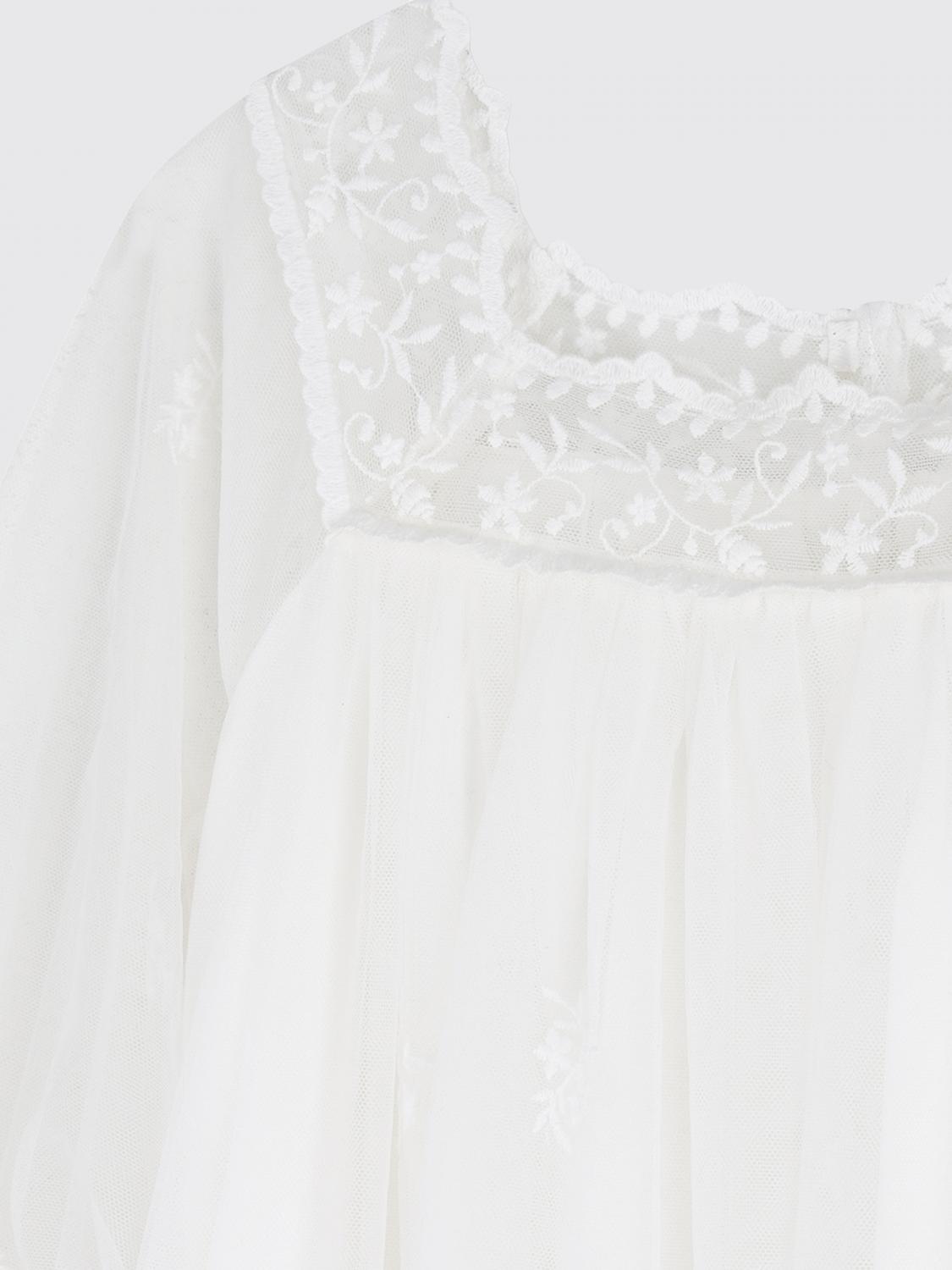 CHLOÉ KLEID: Chloé Festliches Mädchenkleid aus Spitze mit langen Ärmeln, Weiß - Img 3