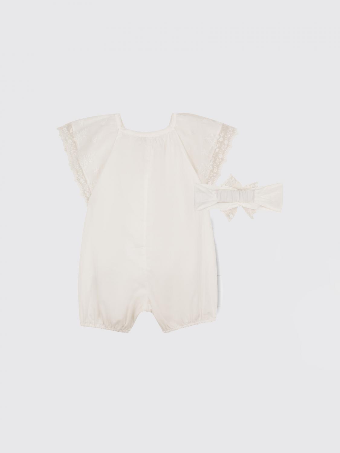 CHLOÉ ENSEMBLE: Ensemble 2 pièces Chloé en coton pour fille avec empiècements en dentelle, Blanc - Img 2