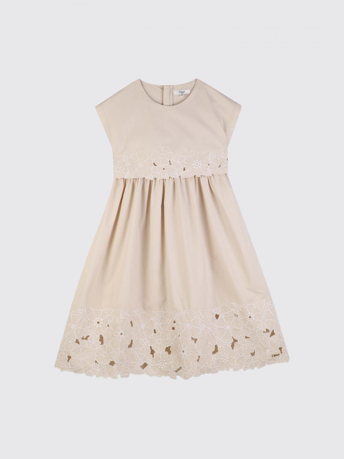 CHLOÉ KLEID: Chloé Ärmelloses Mädchenkleid aus Baumwolle mit Stickerei, Pink - Img 1