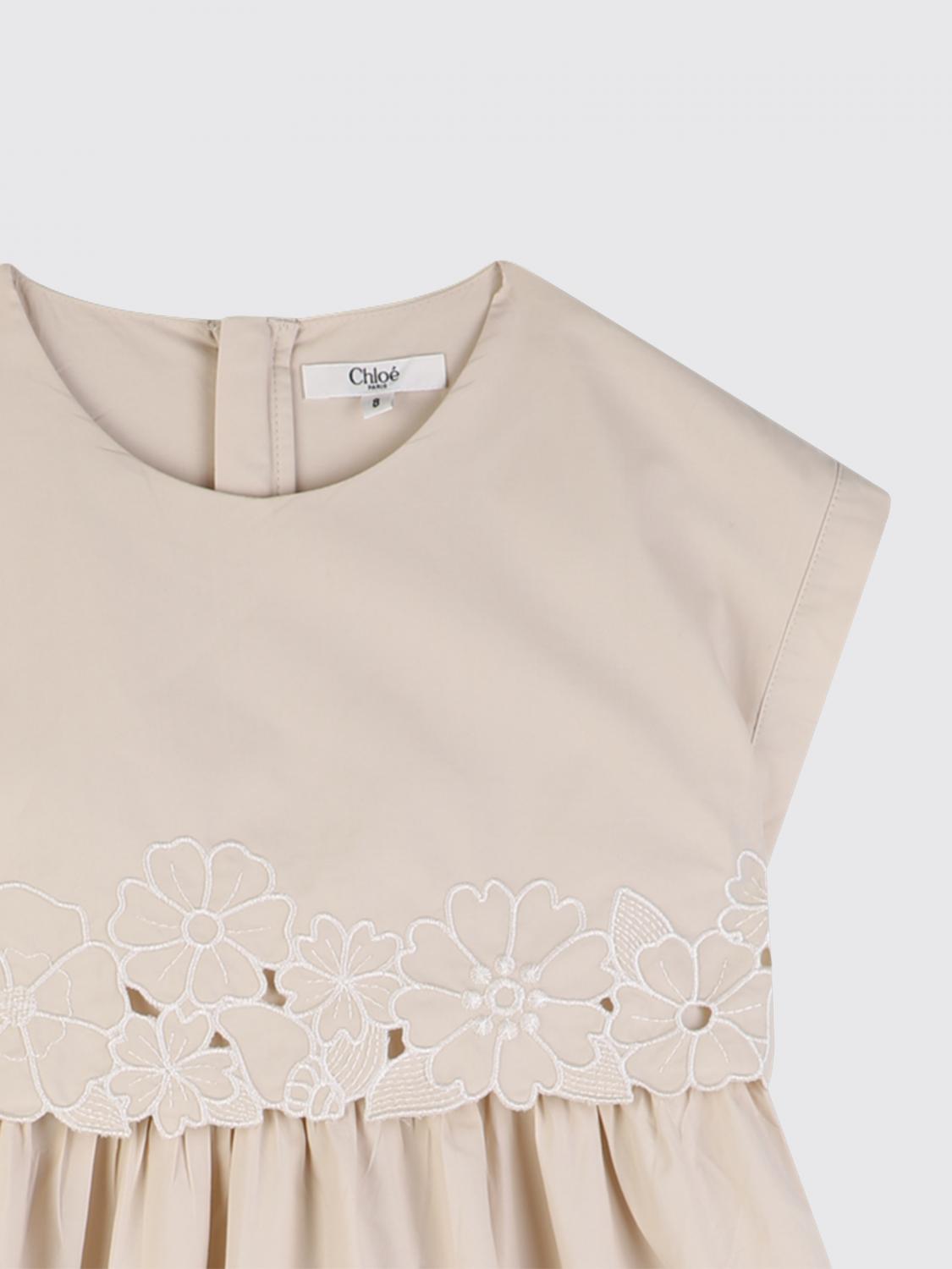 CHLOÉ KLEID: Chloé Ärmelloses Mädchenkleid aus Baumwolle mit Stickerei, Pink - Img 3