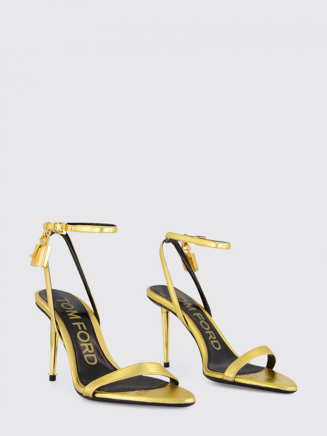 TOM FORD SANDALEN MIT ABSATZ: Padlock Tom Ford Sandalen aus laminiertem Leder mit Stilettoabsatz, Gold - Img 2