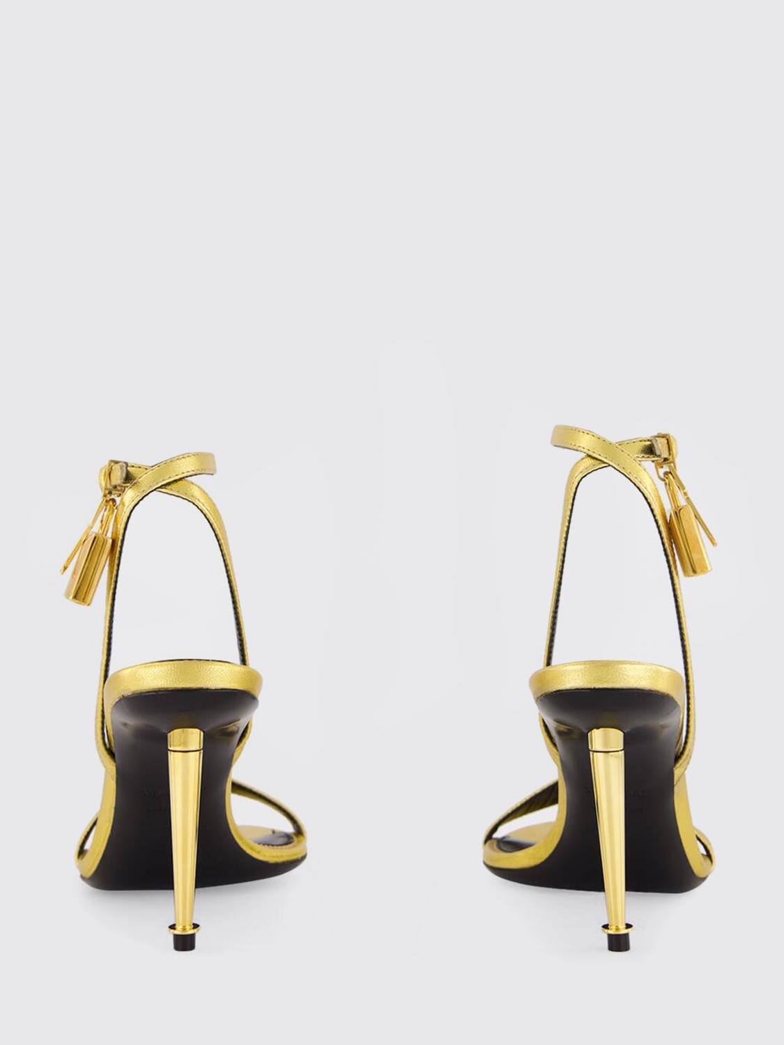 TOM FORD SANDALEN MIT ABSATZ: Padlock Tom Ford Sandalen aus laminiertem Leder mit Stilettoabsatz, Gold - Img 3