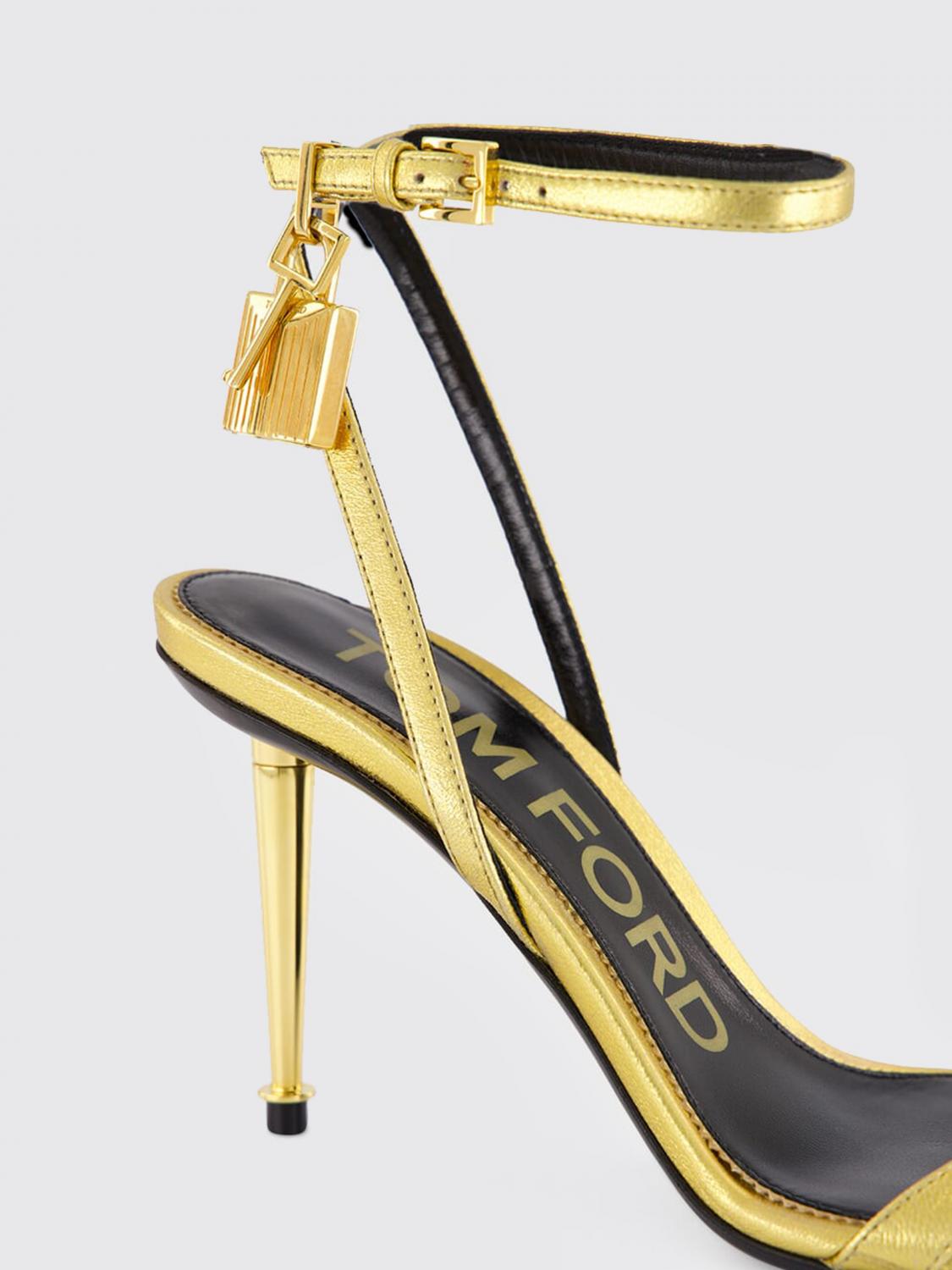 TOM FORD SANDALEN MIT ABSATZ: Padlock Tom Ford Sandalen aus laminiertem Leder mit Stilettoabsatz, Gold - Img 4