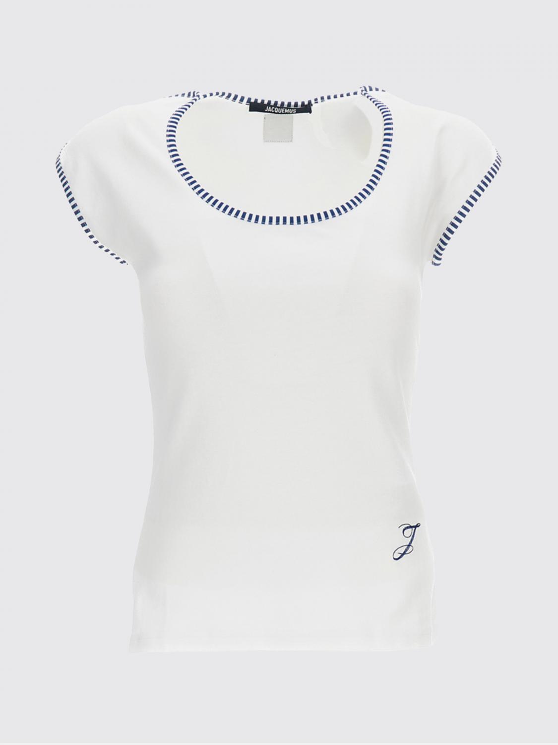 JACQUEMUS T-SHIRTS: T-shirt slim fit Espiral Jacquemus in cotone a righe bicolor con logo ricamato, Bianco - Img 2