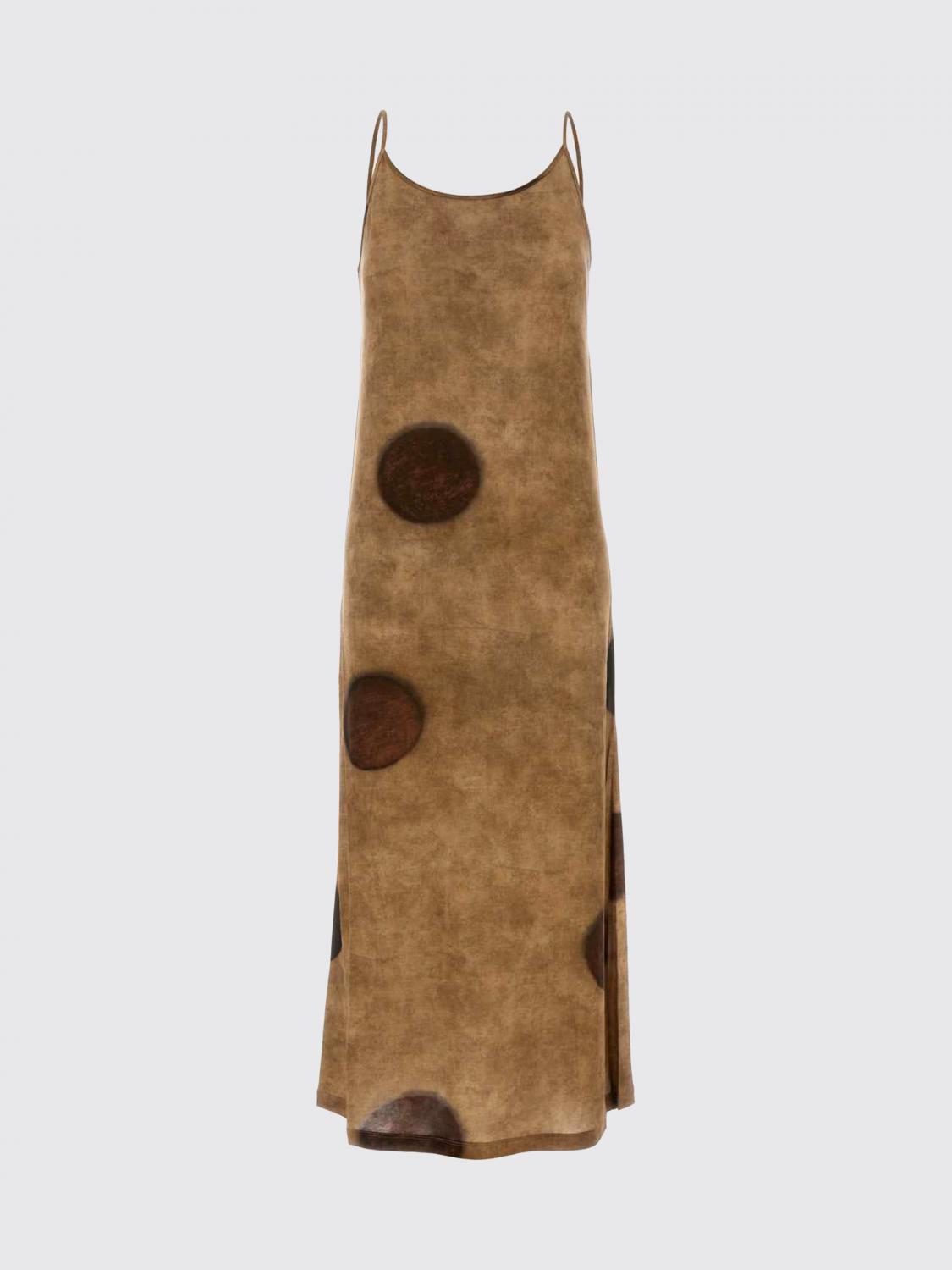 UMA WANG ABITO: Abito sottoveste midi Uma Wang in cupro a pois con spalline sottili, Beige - Img 2