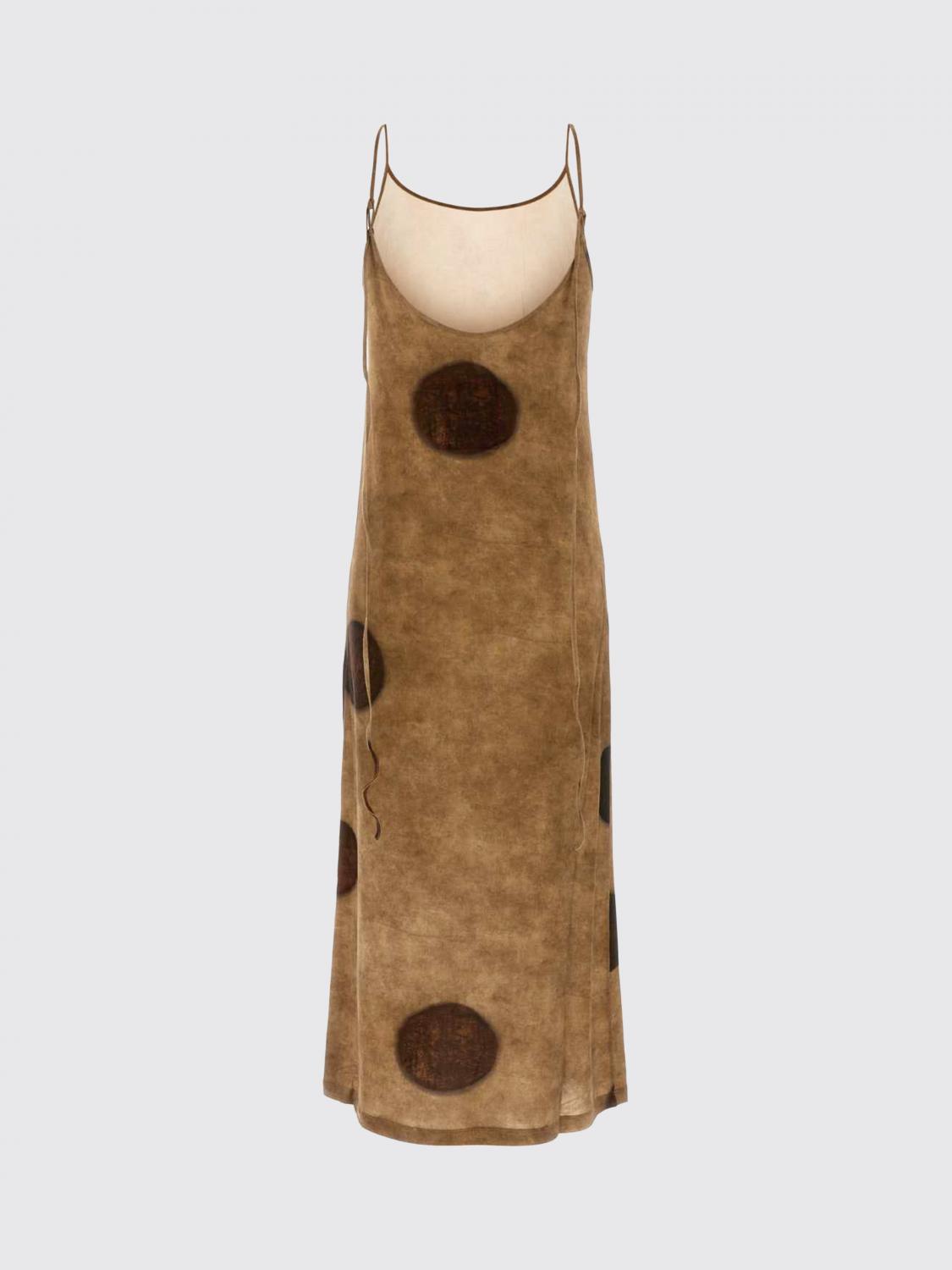 UMA WANG ABITO: Abito sottoveste midi Uma Wang in cupro a pois con spalline sottili, Beige - Img 3