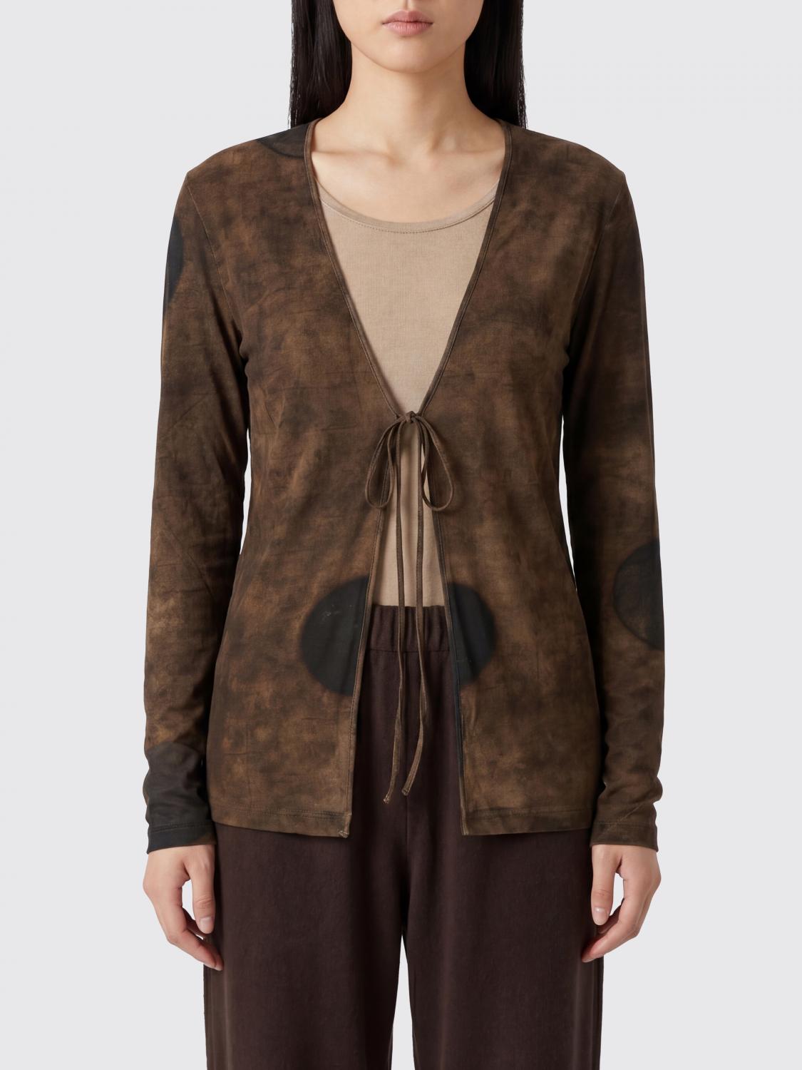 UMA WANG MAGLIA: Cardigan Uma Wang in modal con scollo a V e stampa astratta a pois, Marrone - Img 1
