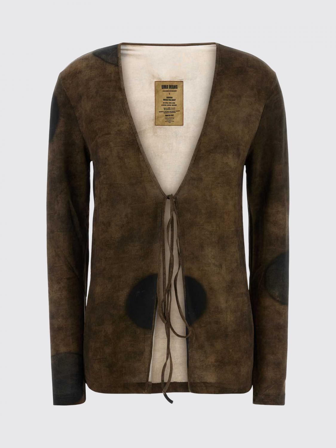 UMA WANG MAGLIA: Cardigan Uma Wang in modal con scollo a V e stampa astratta a pois, Marrone - Img 2