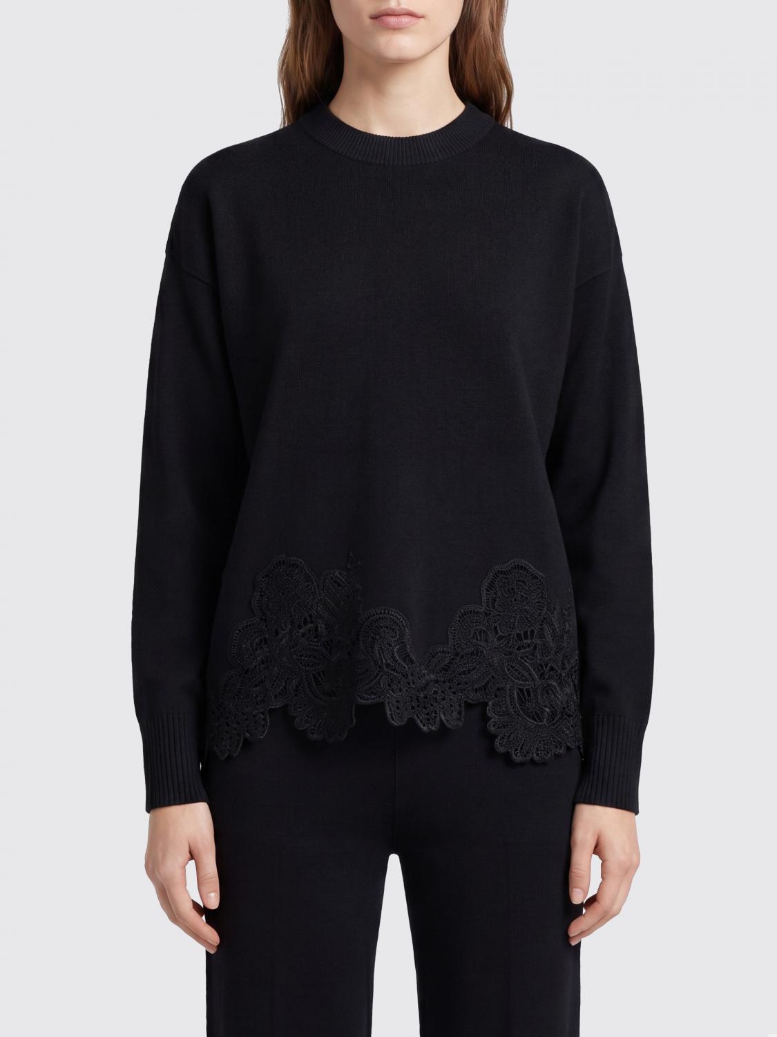 ZIMMERMANN MAGLIA: Maglia girocollo Luce Zimmermann in lana con spalle scese e inserti in pizzo, Nero - Img 1