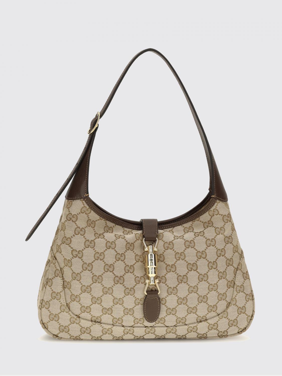 GUCCI BORSA A SPALLA: Borsa a spalla Jackie 1961 Gucci in tessuto monogram GG e finiture in pelle, Sabbia - Img 1