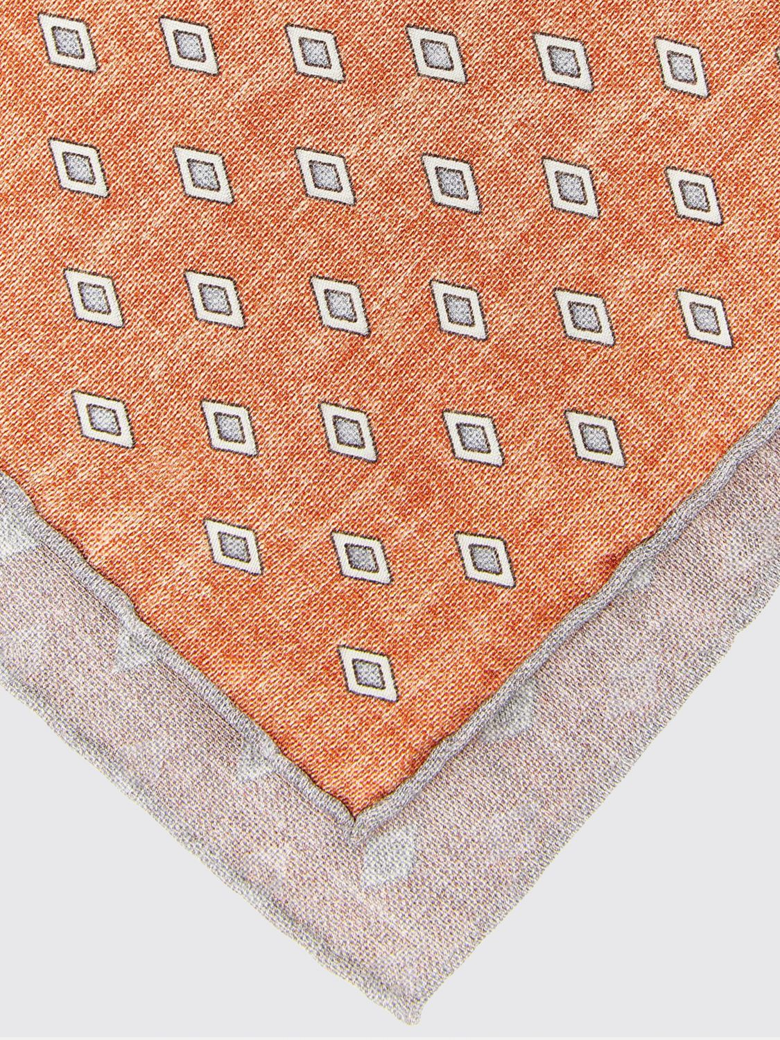 BRUNELLO CUCINELLI POCKET SQUARE: Brunello Cucinelli Silk Pocket Square with Diamond and Check Pattern, Fa01 - Img 2