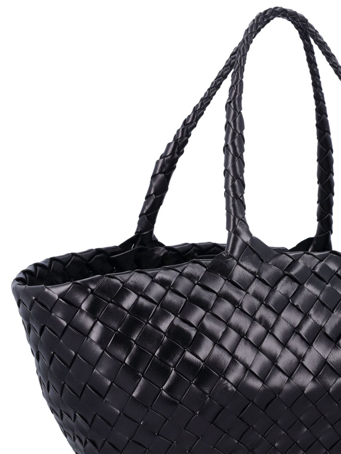 DRAGON DIFFUSION BORSA A MANO: Borsa a mano Egola Dragon Diffusion in pelle interamente intrecciata con doppio manico, Nero - Img 3