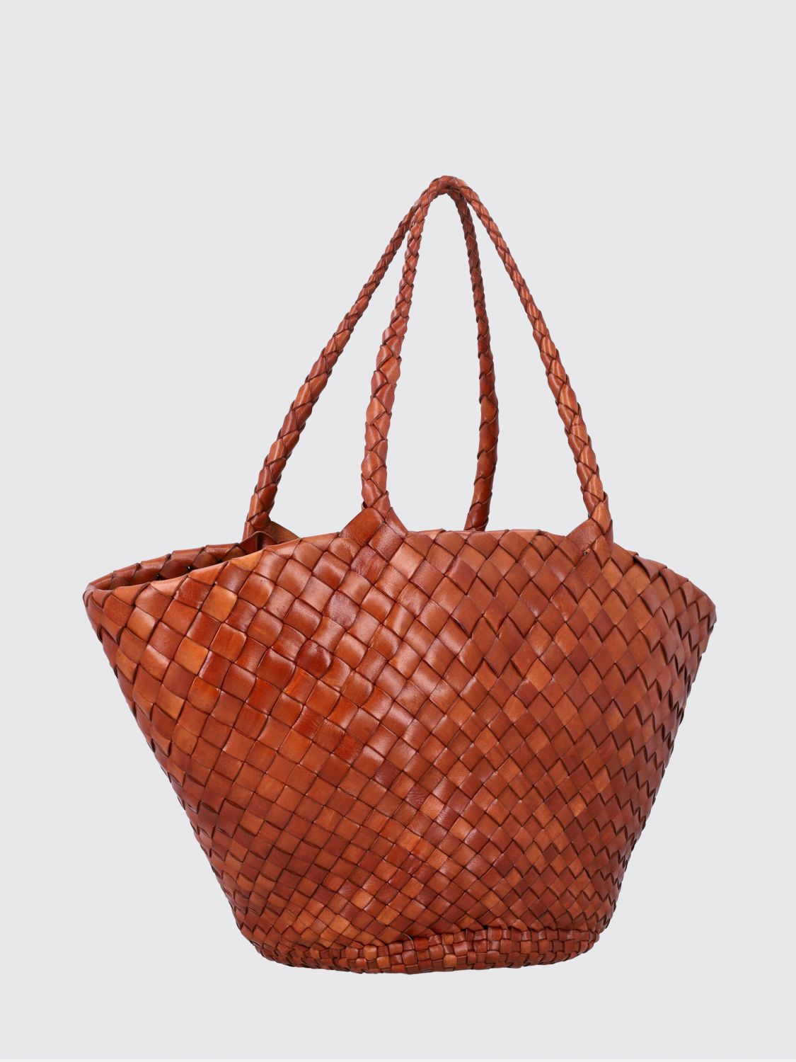 DRAGON DIFFUSION BORSA A MANO: Borsa a mano Egola Dragon Diffusion in pelle interamente intrecciata con doppio manico, Tortora - Img 2