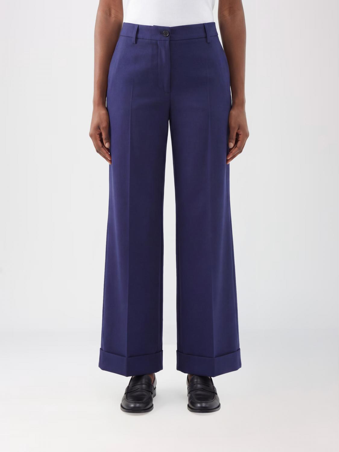 ALBERTO BIANI PANTALONES: Pantalón de pierna ancha y talle alto Alberto Biani de algodón, Azul Oscuro - Img 1