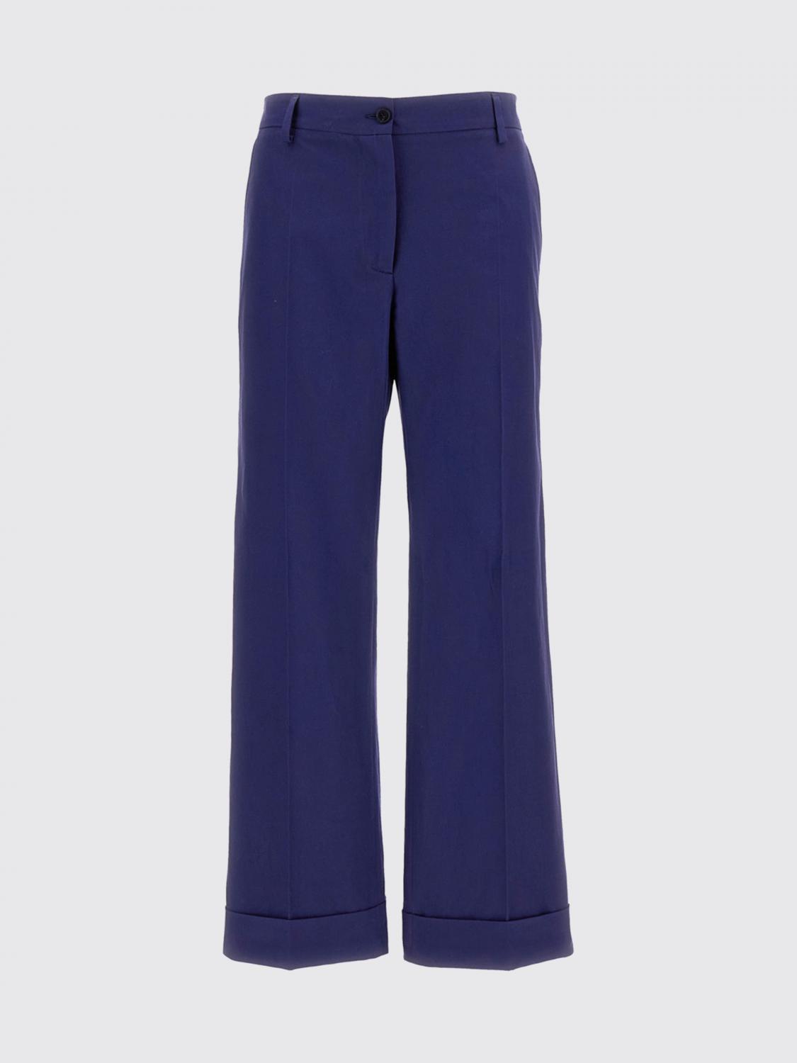 ALBERTO BIANI PANTALONES: Pantalón de pierna ancha y talle alto Alberto Biani de algodón, Azul Oscuro - Img 2