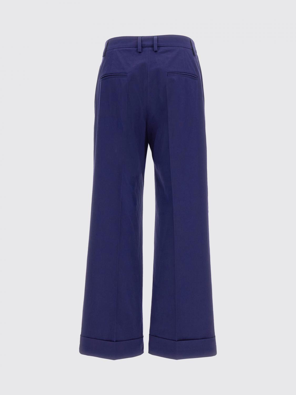 ALBERTO BIANI PANTALONES: Pantalón de pierna ancha y talle alto Alberto Biani de algodón, Azul Oscuro - Img 3