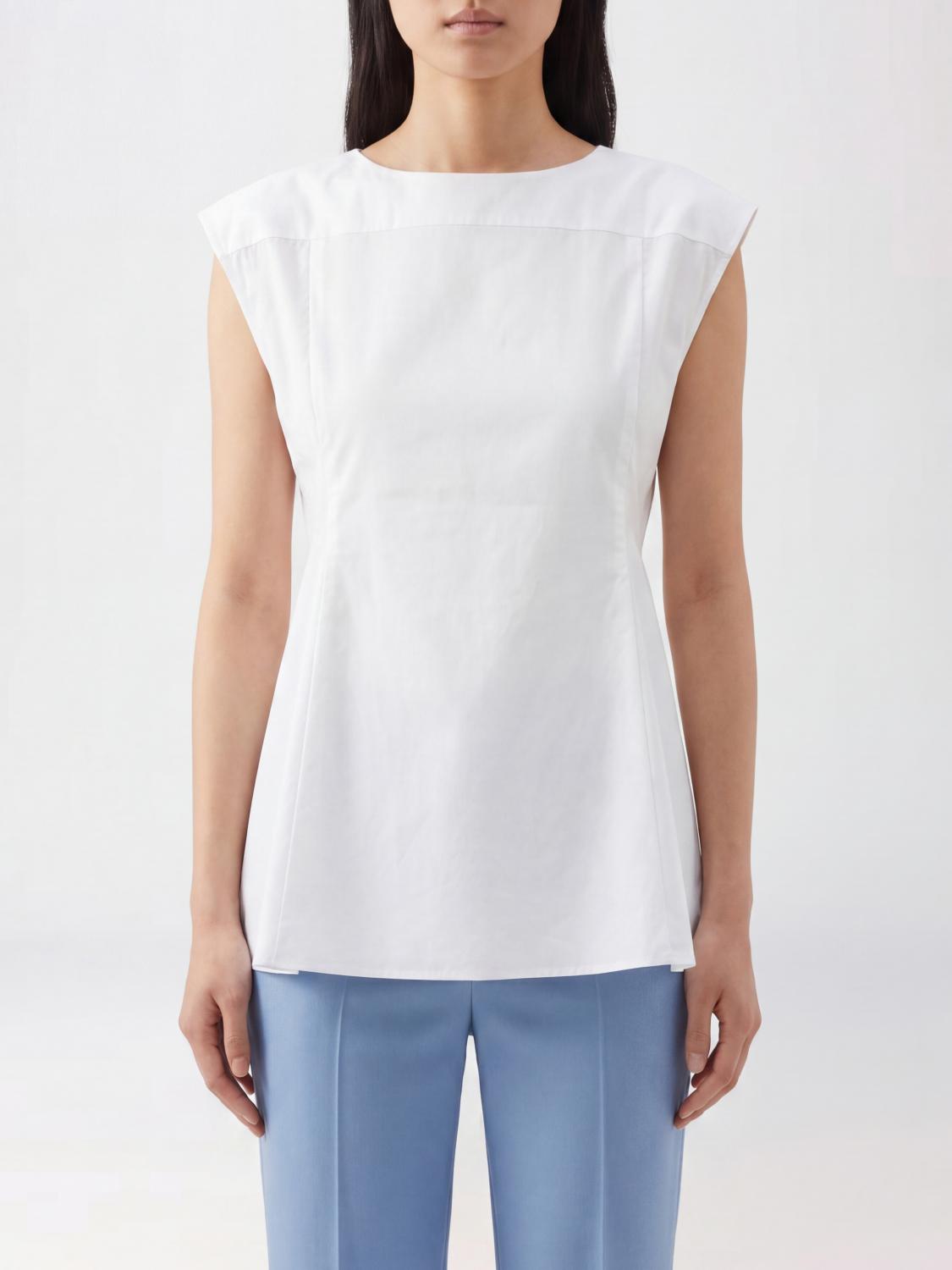CARVEN TOP: Top svasato Carven in cotone senza maniche con scollo rotondo, Bianco - Img 1