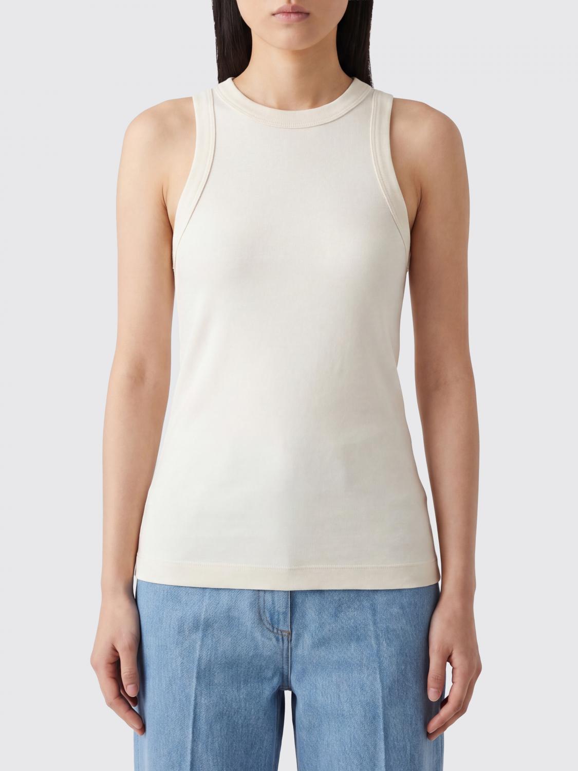 CARVEN TOP: Top slim fit Carven in seta senza maniche con scollo rotondo, Ecru - Img 1