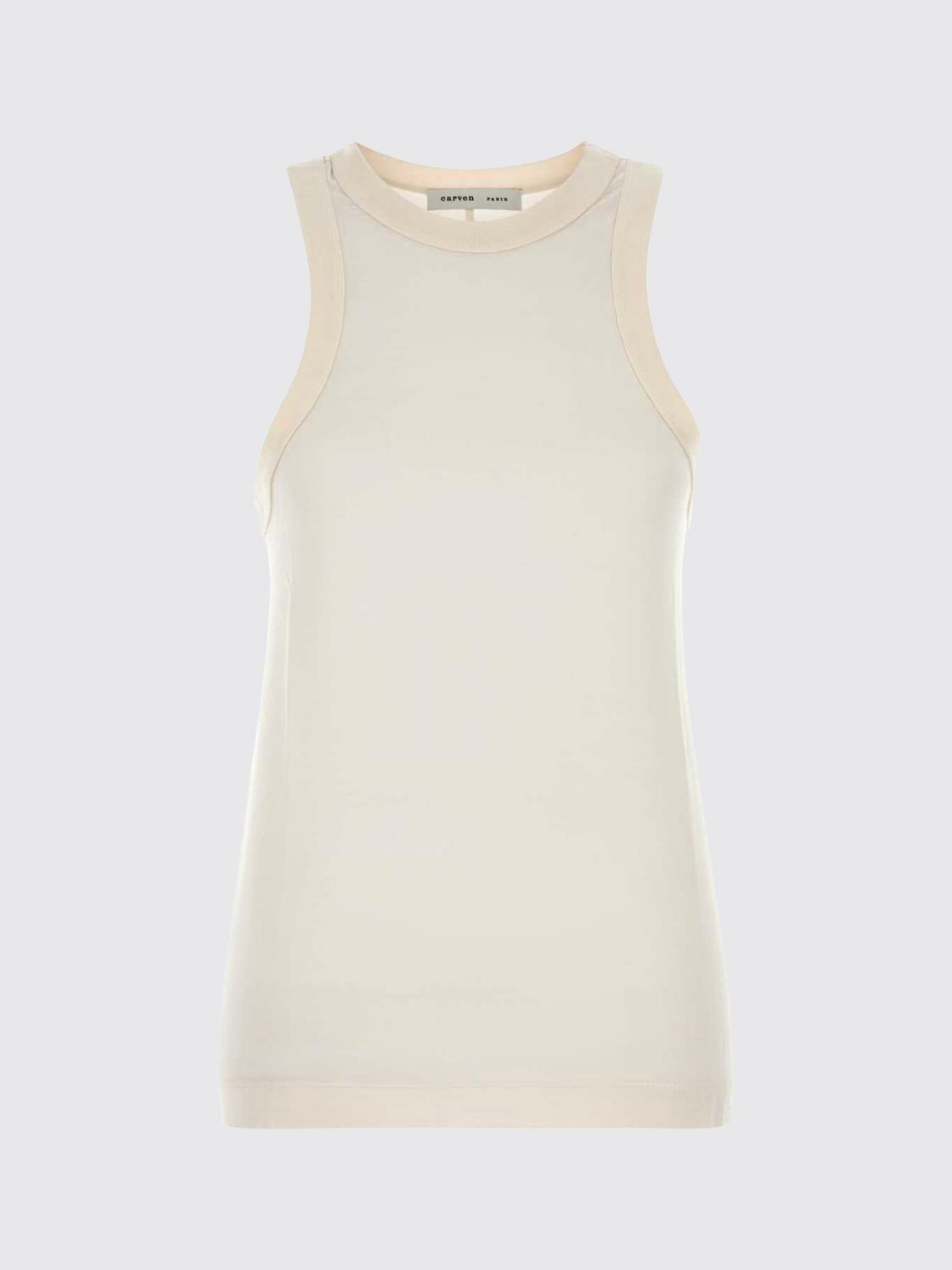 CARVEN TOP: Top slim fit Carven in seta senza maniche con scollo rotondo, Ecru - Img 2