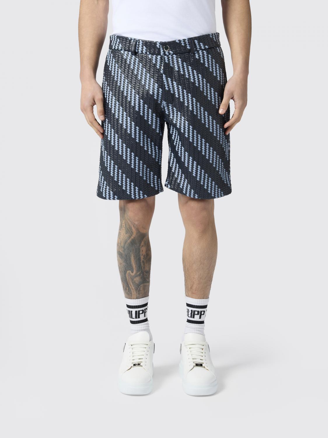 PHILIPP PLEIN 쇼츠: PHILIPP PLEIN 스트라이프 우븐 양가죽 반바지, 멀티컬러 - Img 1