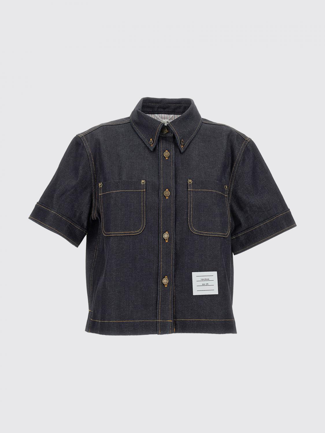 THOM BROWNE CAMICIA: Camicia relaxed fit Thom Browne in denim di cotone con colletto button-down, Blue - Img 2