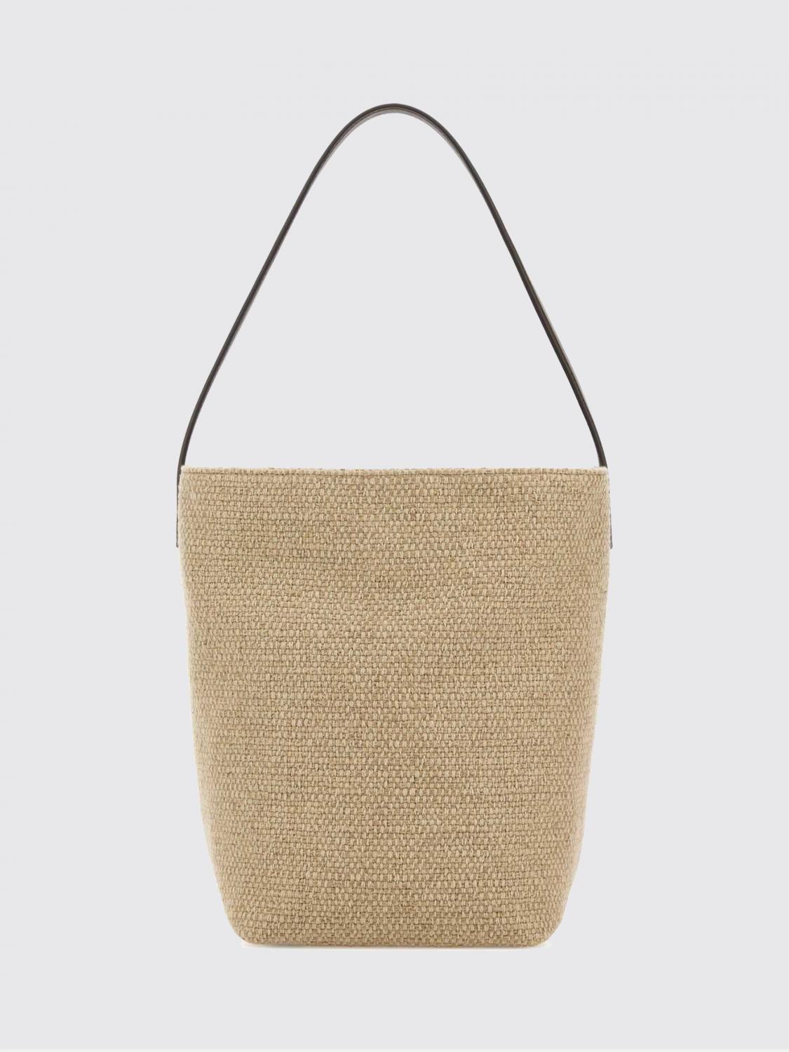 THE ROW BORSA A SPALLA: Borsa a spalla The Row in canvas con manico in pelle e pochette interna, Marrone - Img 1